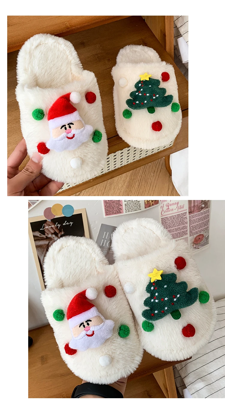Children's Winter Slippers - Kids Fuzzy Slides With Plush Lining & Cotton Padding