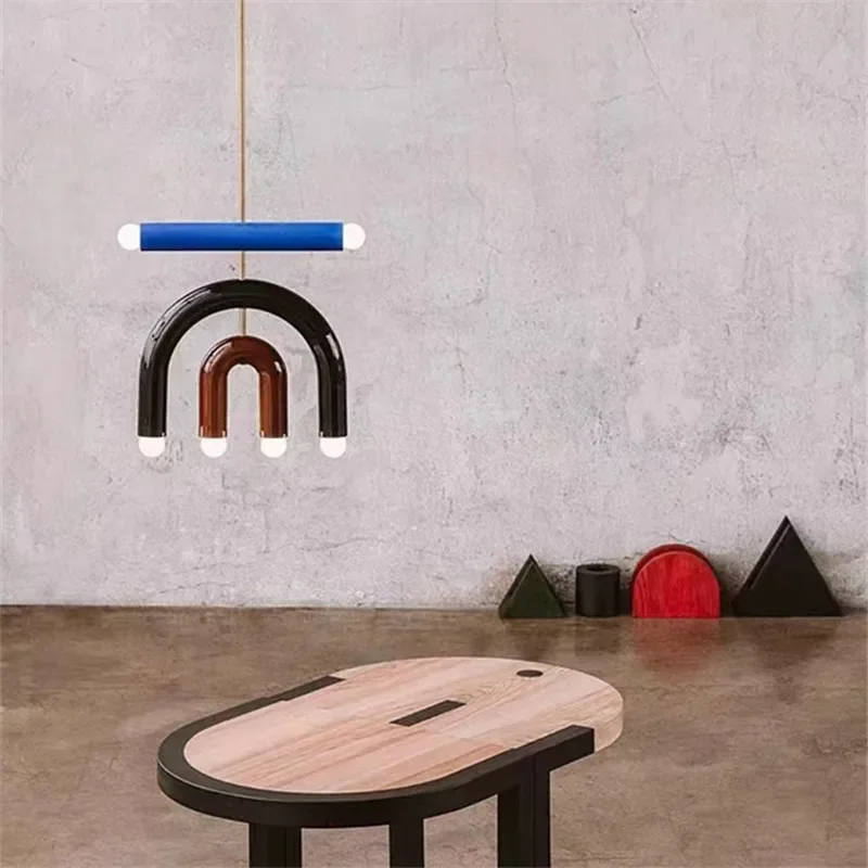 DIY Bauhaus color chandelier color blocking minimalist geometric chandelier hotel restaurant children's room lighting fixtures led chandelier ceiling chandelier led pendant light