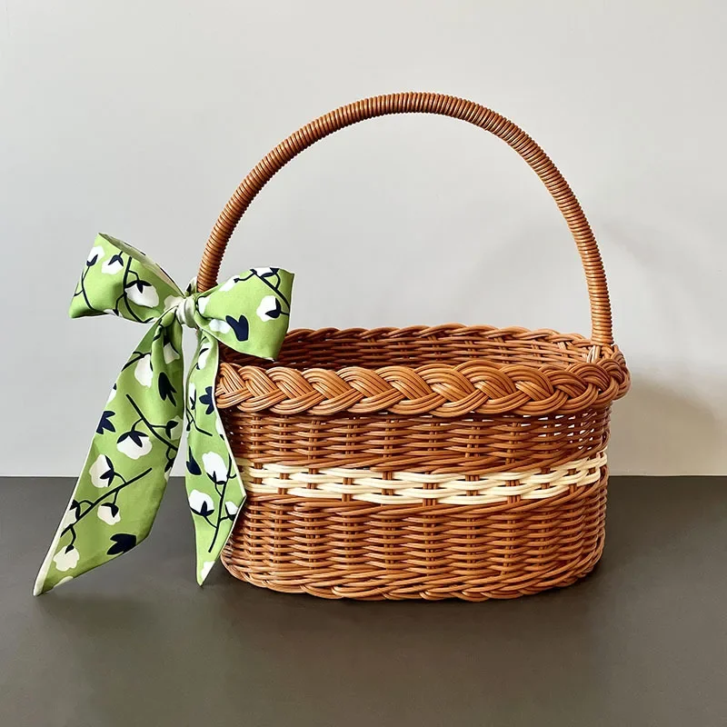 Fruit Vegetable Storage Basket with Handle Laundry Rattan Basket Clothes Baskets Rattan Basket Large Shopping Baskets 3