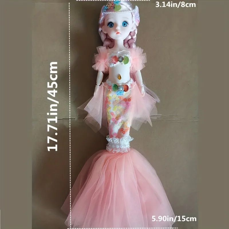 45cm Mermaid Doll Girl Toy Blue Eyed Children's Princess Doll Wedding Dress Christmas Halloween Thanksgiving Gift