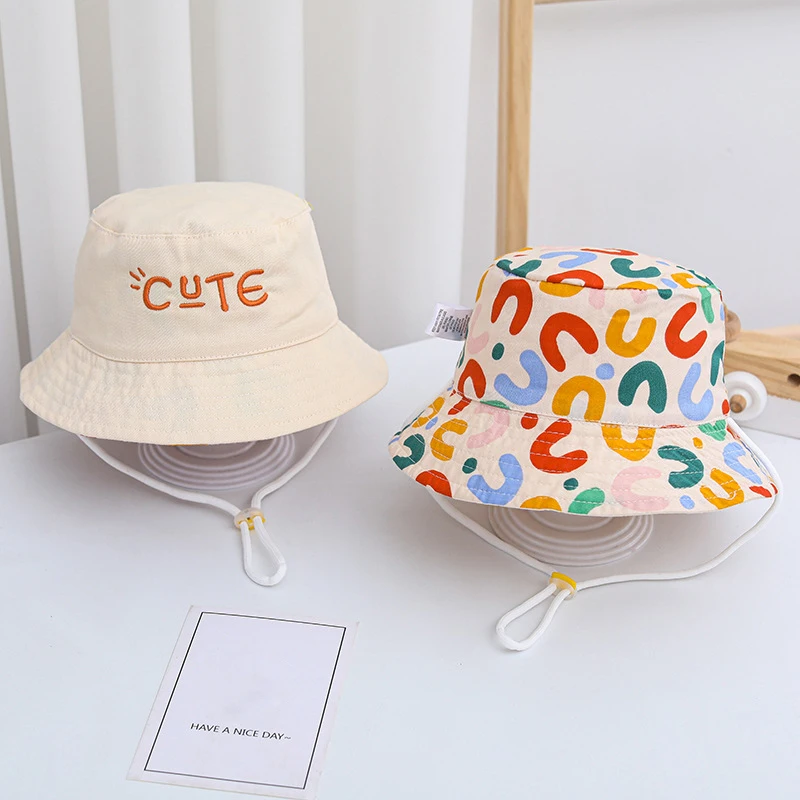 Double Sided Baby Bucket Cute Letter Embroidered Children Boys Girls Fisherman Panama Cap Summer Outdoor Kids Sun Hat_voghion.com