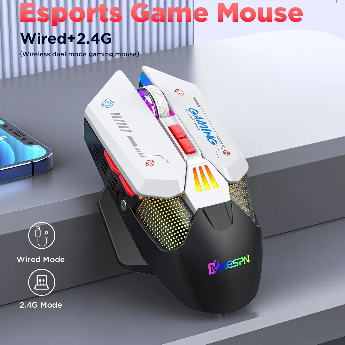 

Беспроводная игровая мышь, 2,4 ГГц, два режима, 10000DPI
