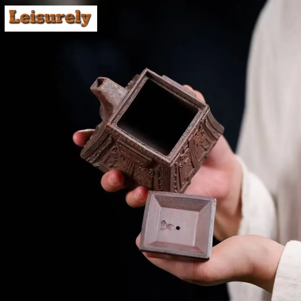 195ml Yixing Purple Clay Teapots Handmade Square Dragon Zun Pot Raw Ore Wood-fired Porcelain Mud Tea Soaking Kettle Zisha Teaset