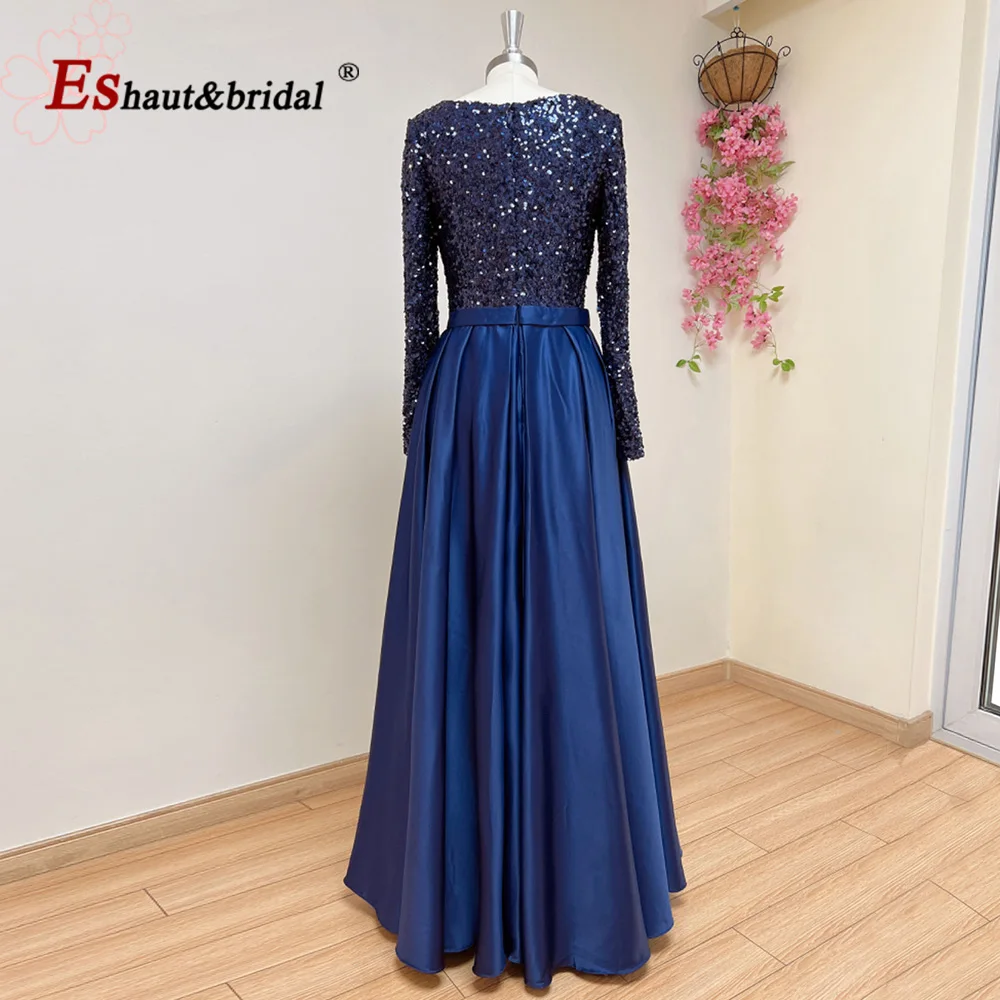 Elegant Arabic Muslim Sequin Evening Dresses for Women 2026 Long Sleeves  Aline Satin Wedding Prom Formal Party Gown Customized - AliExpress 320