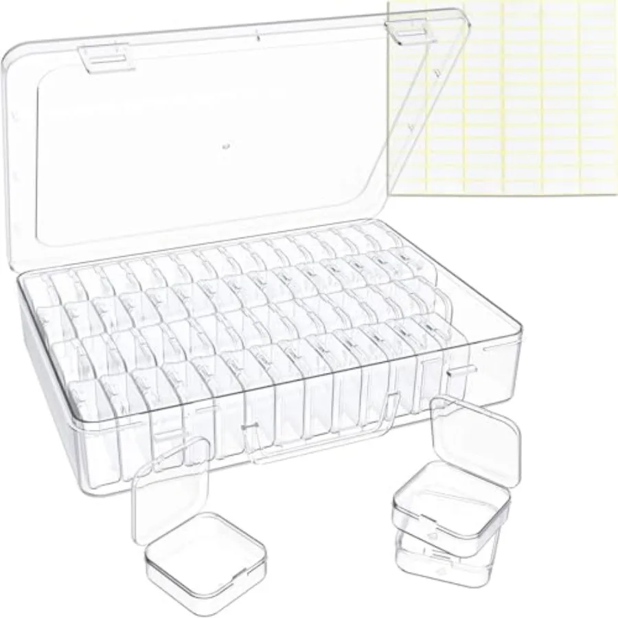 Bead Organizer Box 60 Pack Small Clear Storage Boxes with Labels Large Travel Craft Case with Handle Mini Plastic Containers fo 1