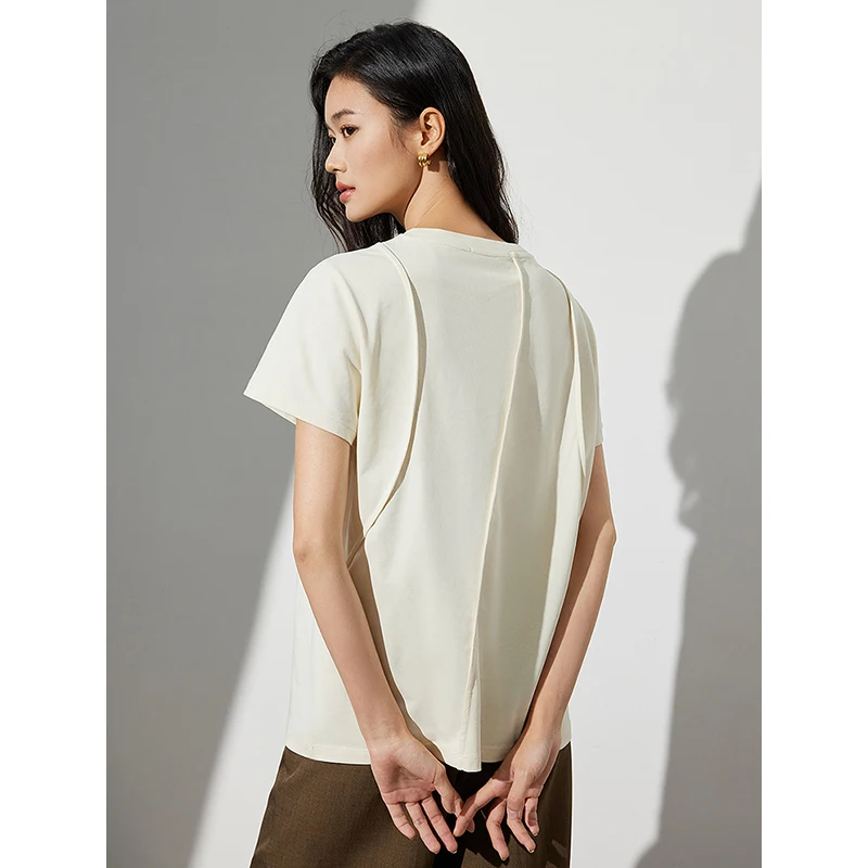 TOYOUTH Women Line Structural Sense T-shirt Summer Round Neck Casual Cotton Top women t shirts