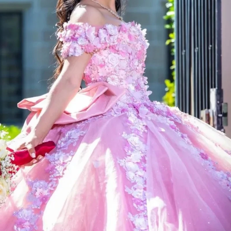 

Платья принцессы мексиканские розовые для Quinceanera 2024 с 3D цветочной аппликацией Vestidos XV, сладкий 16 15 вечерний бальный халат для выпускного вечера