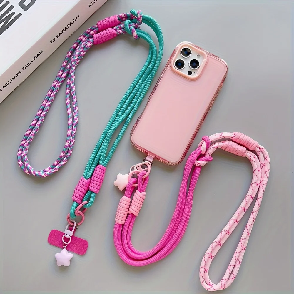 Two-Tone Crossbody Phone Lanyard with Star Charm - Anti-Theft Color-Block Accessory