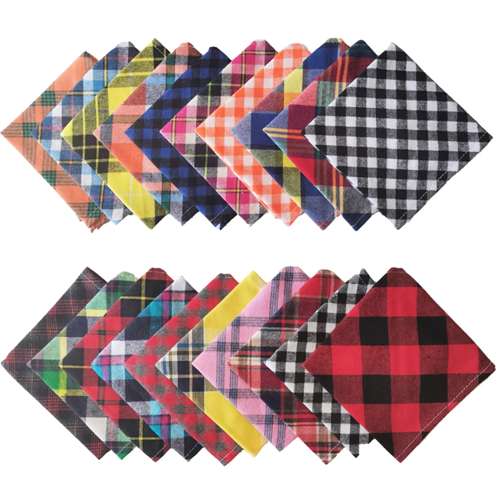 30/50pcs Dog Bandanas 100% Cotton Plaid Collar Pet Cat Dogs Scarves Bowties Neckerchief Dog Accessories Dog Scarf Handkerchief 2