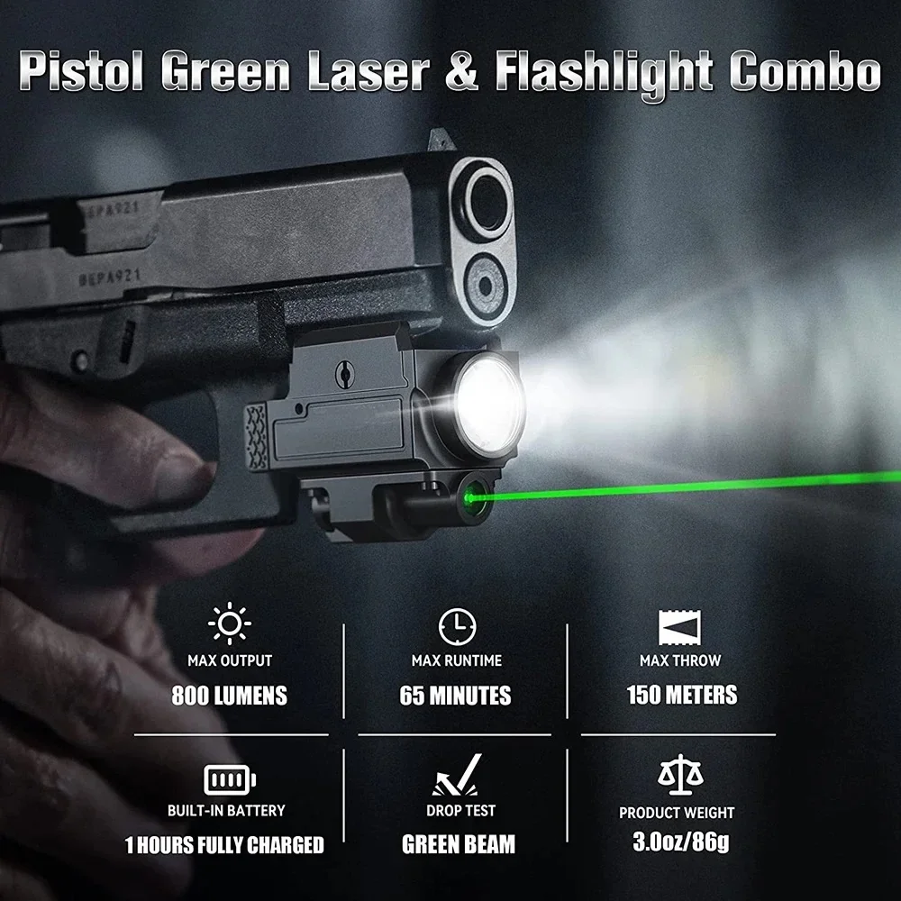 Richfire Tactical LED Flashlight 800lumens Green 2 in 1 Combo Rail Mounted with Magnetic Charger for Hunting