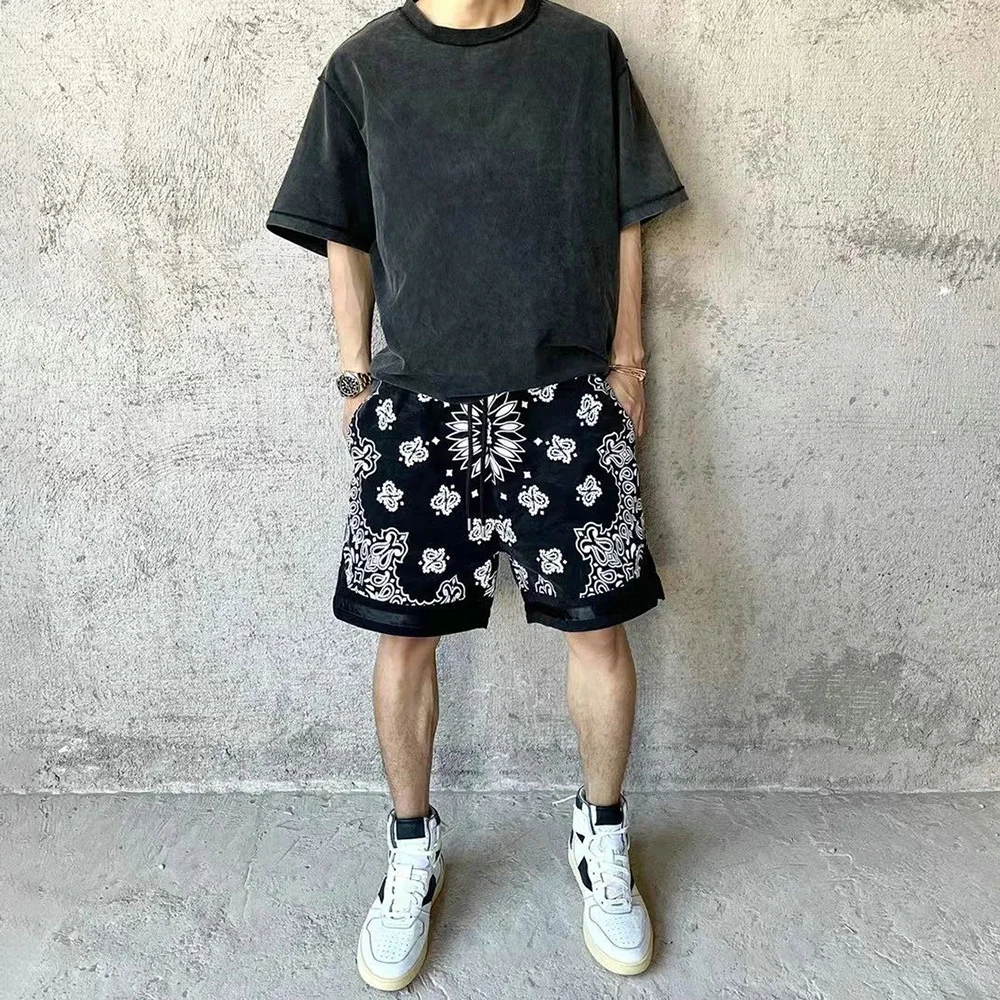 

American Hiphop Shorts Men's Summer Loose Cashew Flower High Street Basketball Retro Sports Casual Straight Five-point Pants