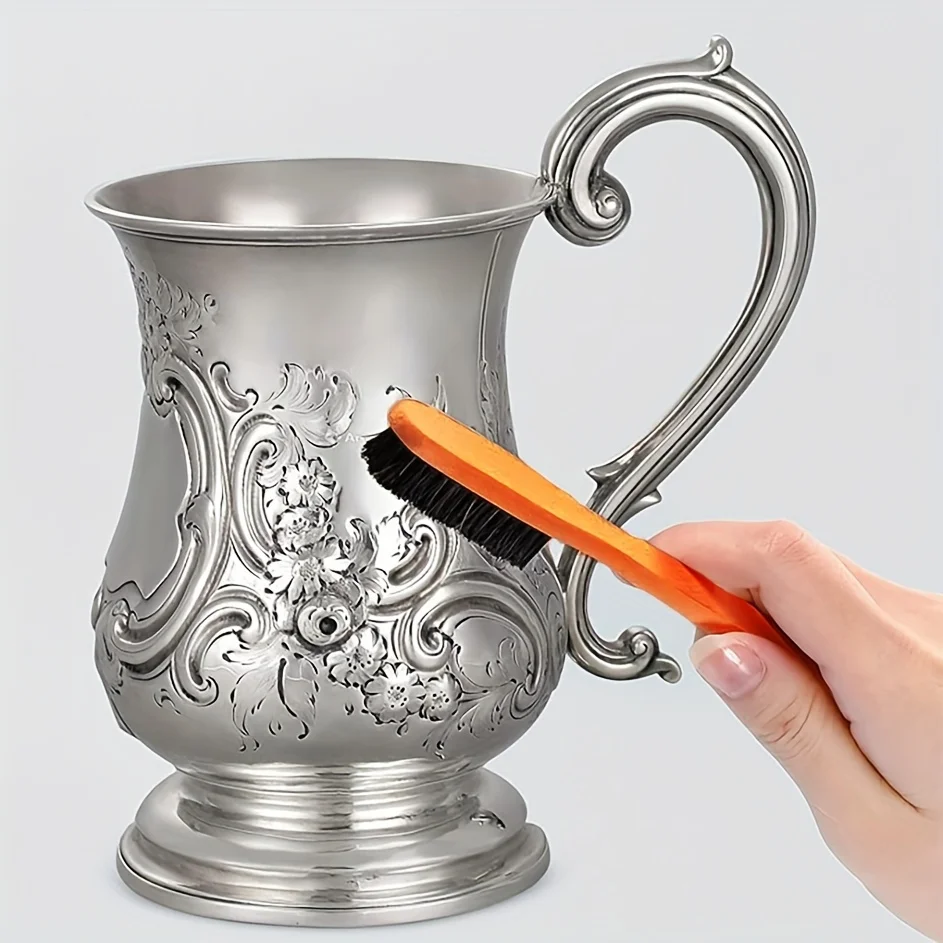 2pcs/set Horse Mane Detail Brush Kit, Silvery Care Kit for Detail Polishing, Jewelry Paint Surface, Silverware Cutle
