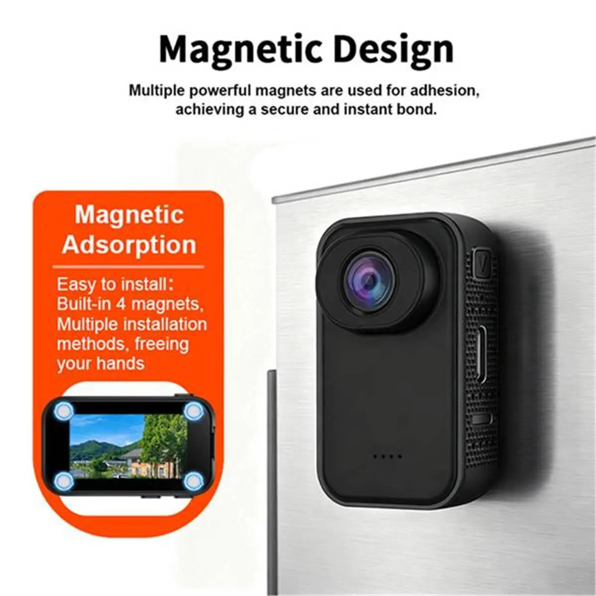 A10R SP02 미니 썸 액션 카메라 2K 웨어러블 마그네틱 스포츠 캠 1.47인치 휴대용 비디오 레코더 (야외 활동용) A