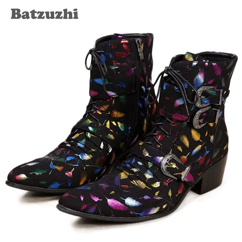 

Ботинки Batzuzhi мужские до середины икры, модные мотоциклетные сапоги в западном стиле, с острым металлическим носком, черные замшевые, 46