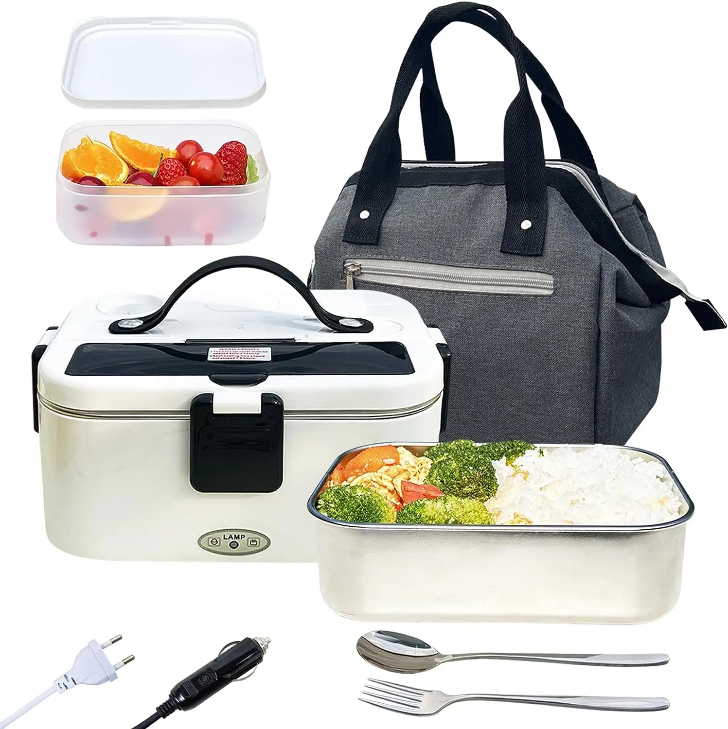 

Electric Lunch Box Heated Lunch Box for Adults With Thickened Insulated Lunch Bag and Cutlery,1.8L,12V/24/110V,80W,304 Stainless