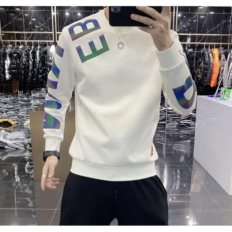 Men's Sweatshirt Spring and Autumn Round Neck Long Sleeve Fashion Colorful Letter Printing Thin hoodies