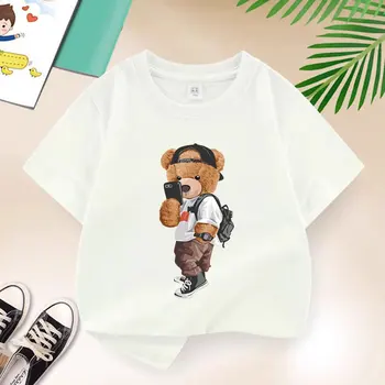 Nuovo 2025 Estate Moda Per Bambini Cool Bear Cartoon T-shirt Ragazzi T Shirt Ragazzi Vestiti Stampa T-shirt in cotone Abbigliamento per bambini 1