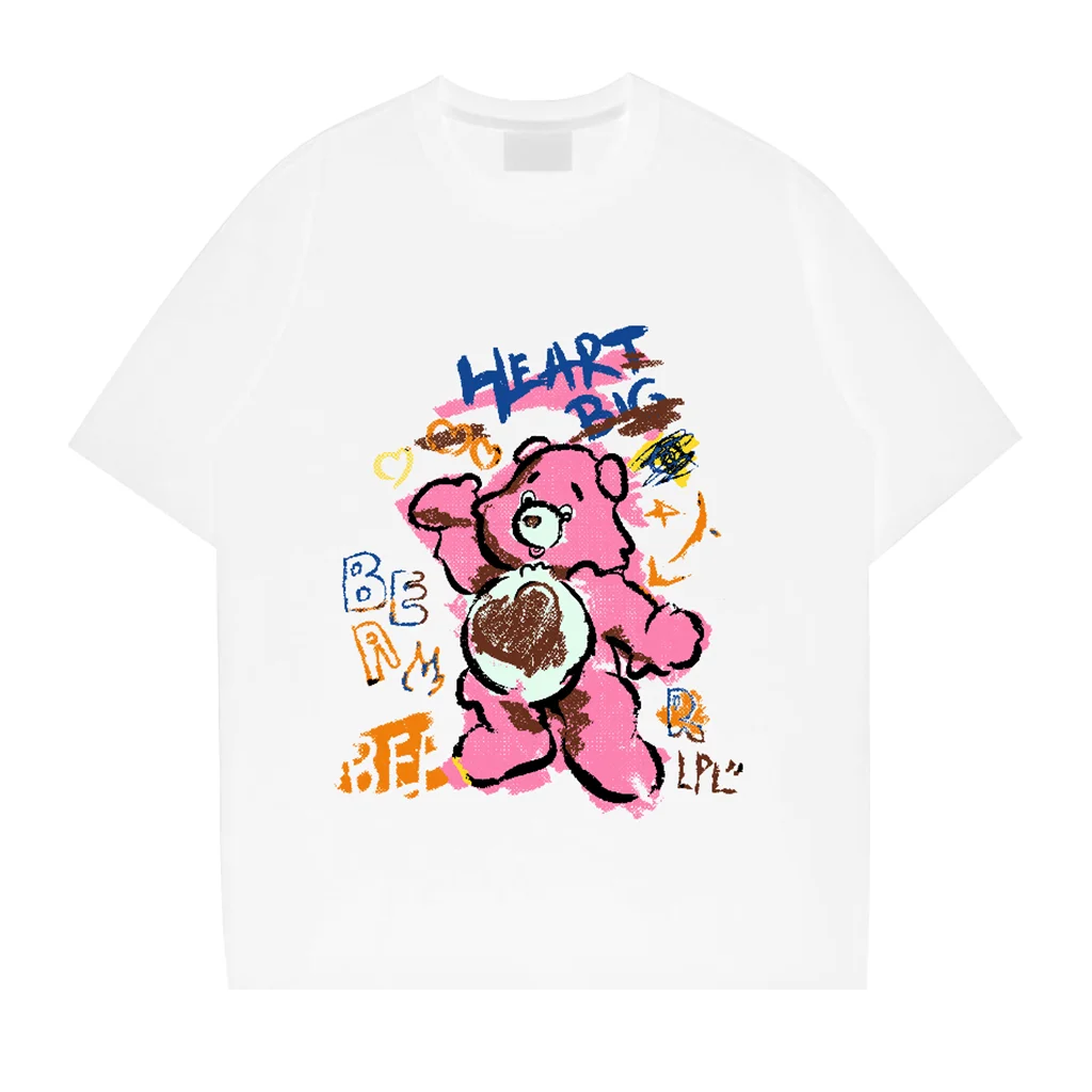 

Cartoon bear T-shirt Beach T shirt Oversized Breathable Men Tops 2024 Fashion Casual Short sleeve New Loose Breathable Tops