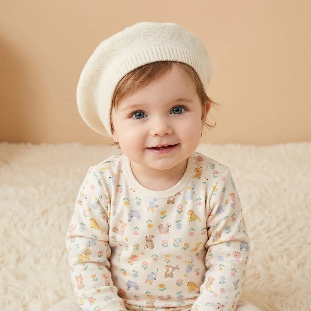 Neue Baby Einfarbige Gestrickte Baskenmütze für Jungen Mädchen Minimalistische Malermütze Mutter-und-Kind-Produkte Meistverkaufte Baby-Accessoires – Detail 5