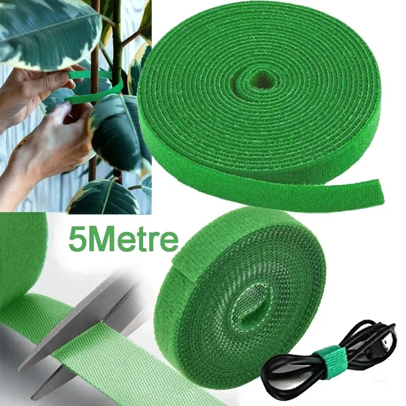Plant Ties 5M Nylon Reusable Hook Loop Ties Green Fastener Tape Bamboo Cane Wrap Support Home Garden Accessories