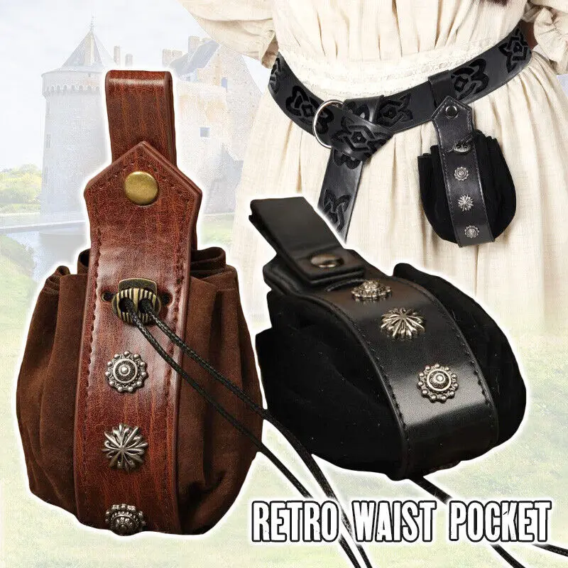 

Faux Leather Medieval Pouch Vintage Exquisite Waist Bag Hanging Belt Purse Cosplay Accessories Men Coin Purse Costume Cosplay