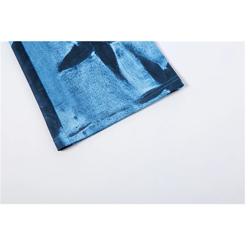 Wide Leg Pants Women Denim Printed High Waisted Straight Leg Casual Pants