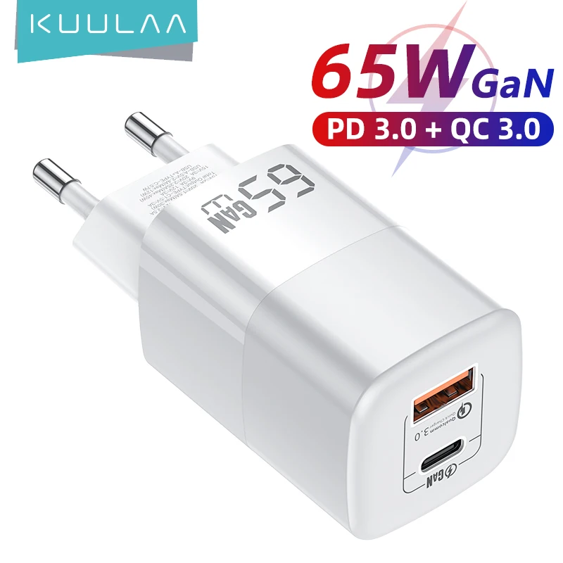  KUULAA 65W GaN Charger Quick Charge 4.0 3.0 Type C PD USB Charger for iPhone 14 13 12 Pro Max Fast Charger For Laptop PD Charger 