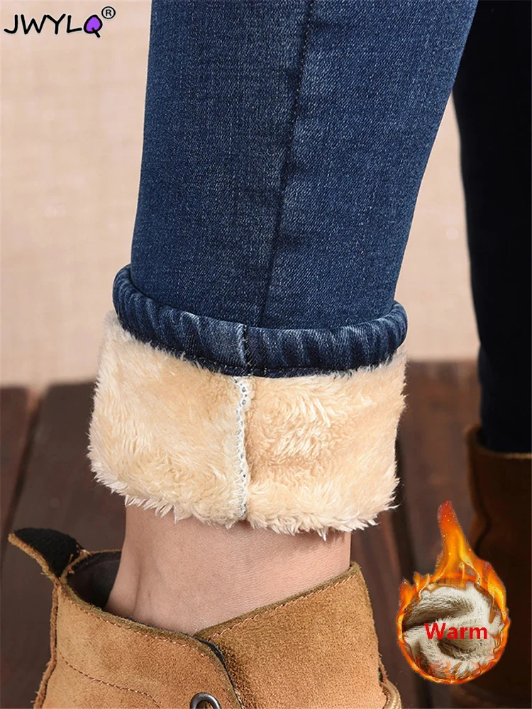 

Winter Pencil Jeans Thicken Lamb Fluff Skinny Denim Pants Women High Waist Warm Lambwool Lined Stretch Vaqueros Big Size 34 Jean