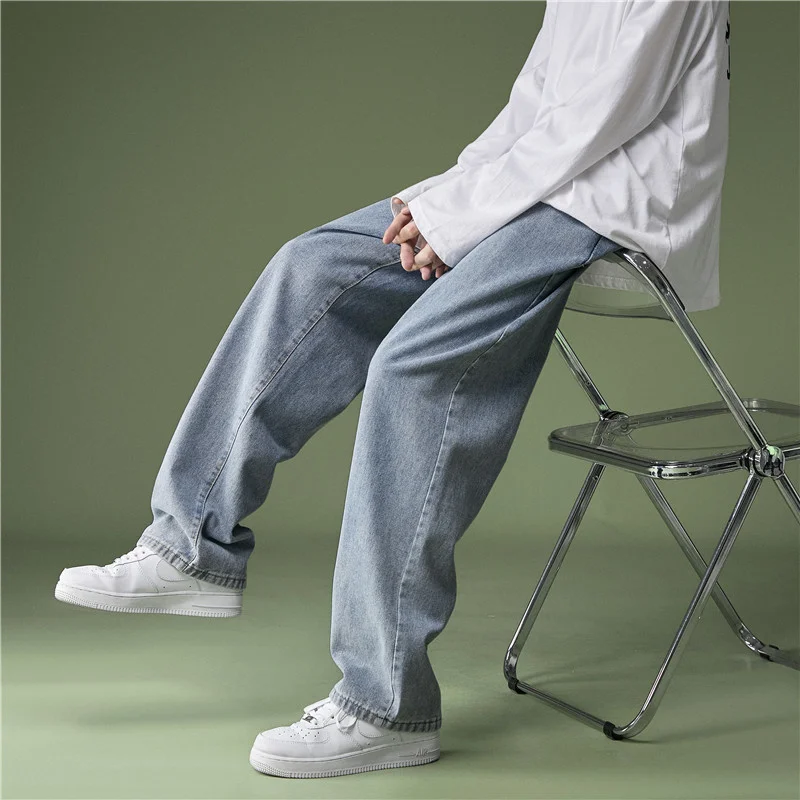 

MrGB Solid Color Men Wide Leg Jeans Fashion Korean Style Casual Unisex Denim Pants Hip Hop Streetwear Vintage Male Trousers