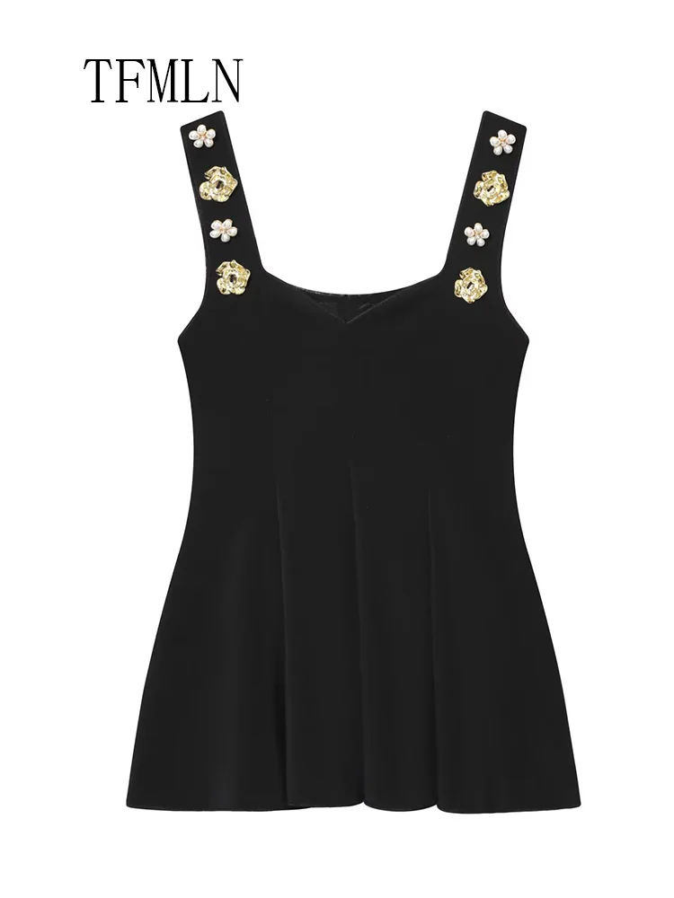 2026 Spring Women Causal Elastic Tank Tops Fashion Square Collar Sleeveless Folds Chic Pullover Tops Sweet Girls Streetwear