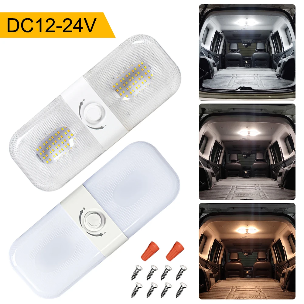 

2Pcs RV Interior Light 120LED 1700LM 3 Color White Amber Dimmable Dome Light Ceiling Reading Light for RV Camper Trailers Boats