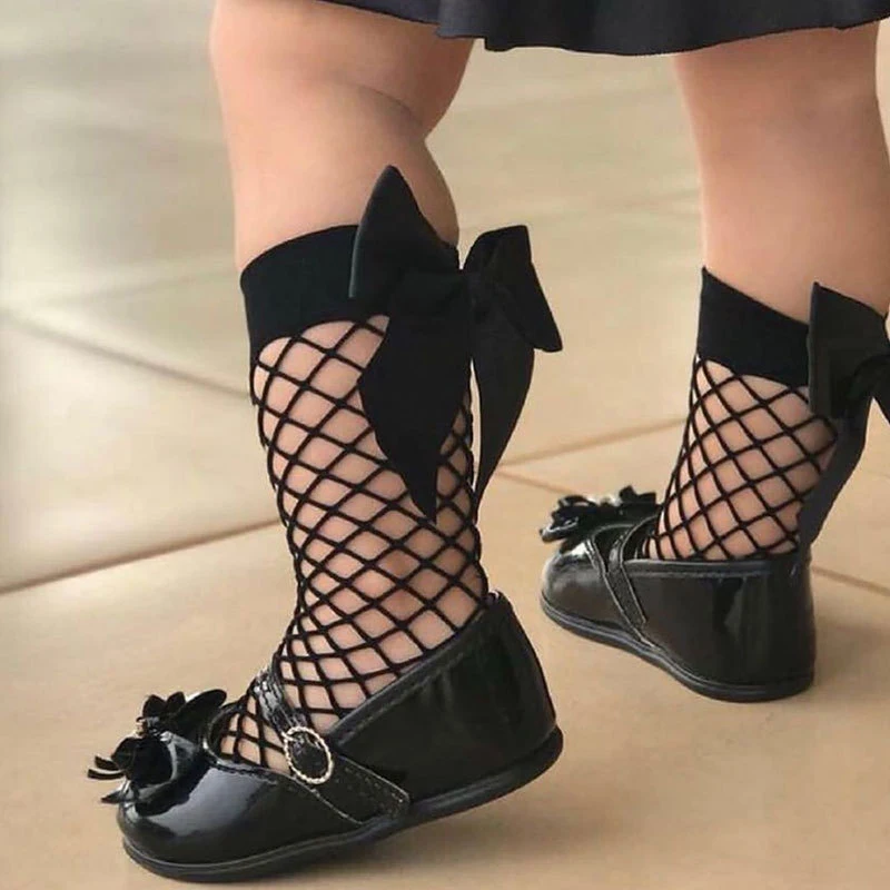 Baby Girls Mesh Socks Summer Breathable Mesh Fishnet Ankle High Socks Vintage Solid Color Bow Toddler Kids Long Sock Medias Bebe kids socks