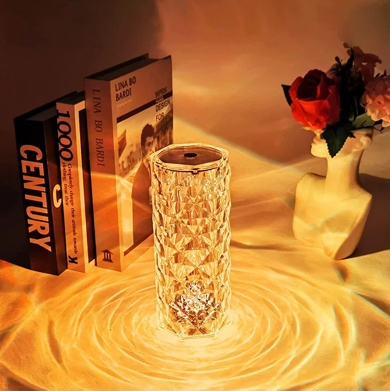 Smart LED Light Bulb 3/16 Colors LED Crystal Table Lamp Touch Adjust Rose Light Projector Rechargeable Night Light Romantic Diamond Atmosphere