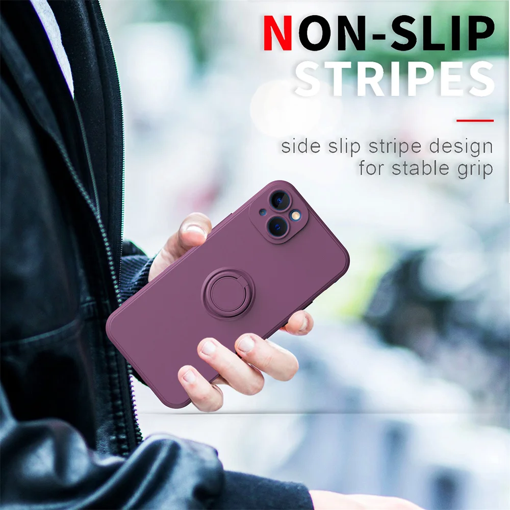Premium Liquid Silicone Magnetic Case with Ring Holder - Soft Cover