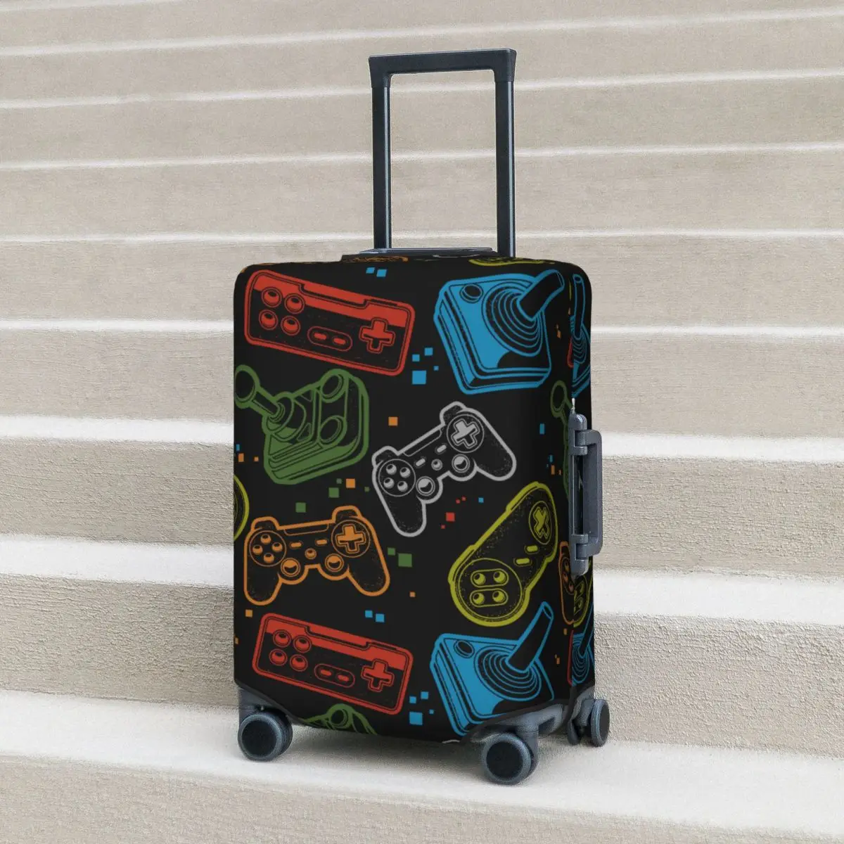 

Gamepads Pattern Suitcase Cover Console Gaming Neon Holiday Business Strectch Luggage Accesories Protector