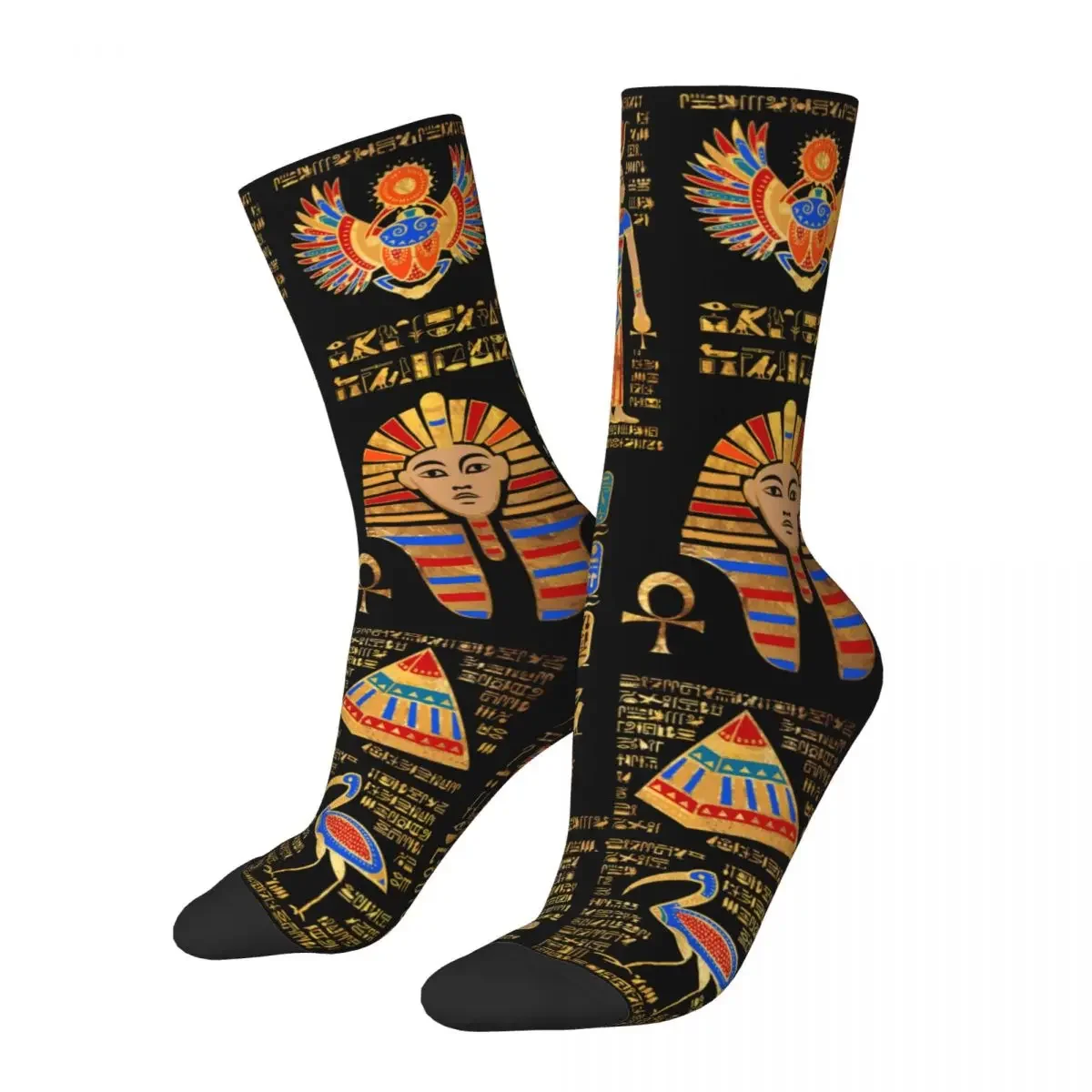 

Funny Egyptian Hieroglyphs And Deities On Black Socks Egypt Non-slip Crew Socks Novelty Street Style Crazy Socks for Men Women