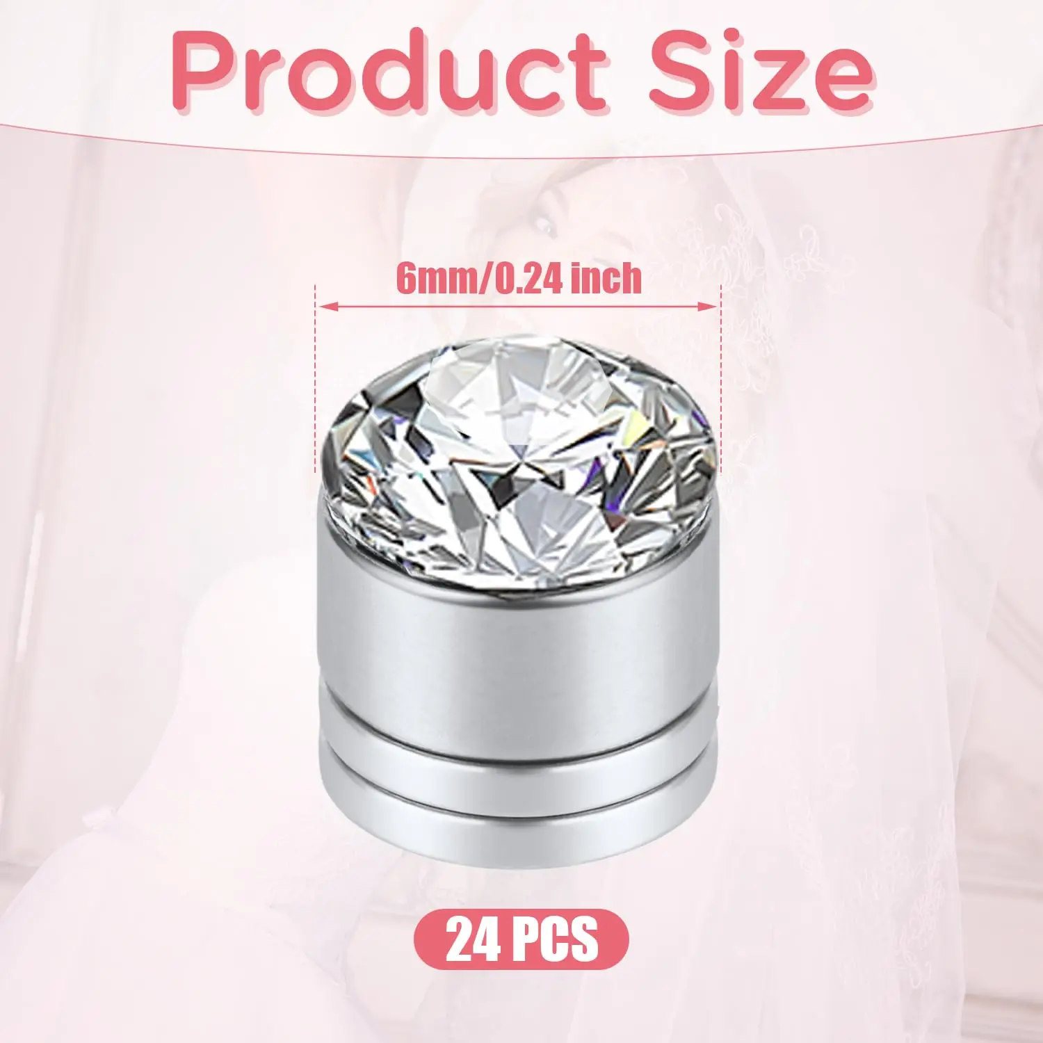24pcs Veil Weights Wedding Magnetic Diamonds, Elegant Shiny Rhinestones Crystals Hijab Magnets for Dress Veil Accessories