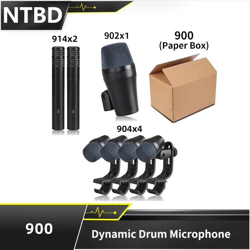 

NTBD 900 7-Piece Wired Dynamic Drum Microphone (Whole Metal) E902 Kick Bass，E914 Condenser Cymbals Mic，E904 Tom/Snare Set-Use