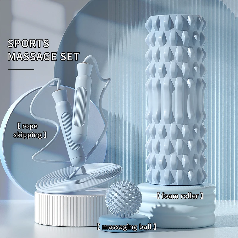 로프 스키핑 및 폼 롤러 세트, 피트니스에 적합, 베어링 포함 로프 스키핑, 마사지 요가 기둥, 근막 공 