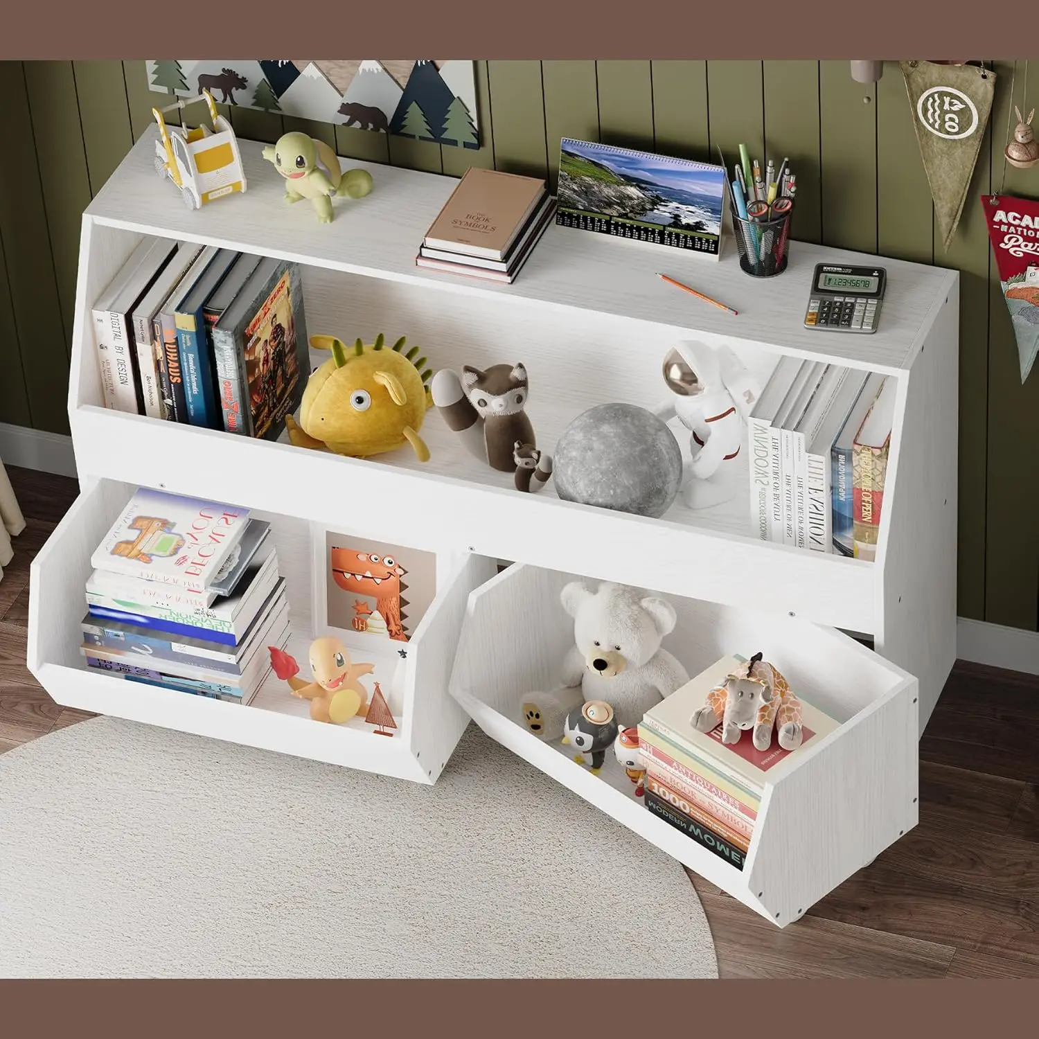 Toy Storage and Organizer, Kids Bookshelf Boys and Girls Muti-Functional Bookcase and Storage Bin with Moveable Drawers