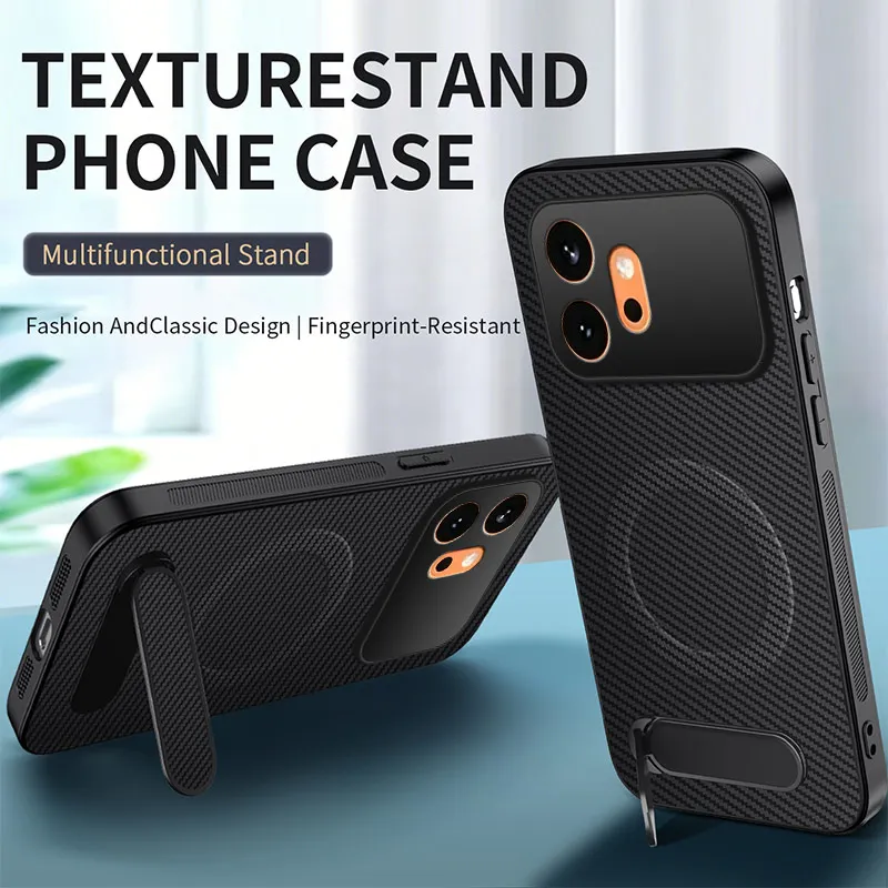 Carbon Fiber Texture Magnetic Bracket Ultra-Thin Case with Wireless Charging Capability