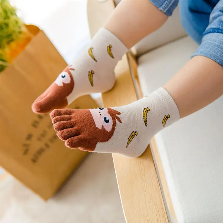 3 Pairs Kids Toe Socks Cute Cartoon Five Finger Socks Girls Boys  Kawaii High Quality Cotton Children Baby Socks Autumn Winter 3