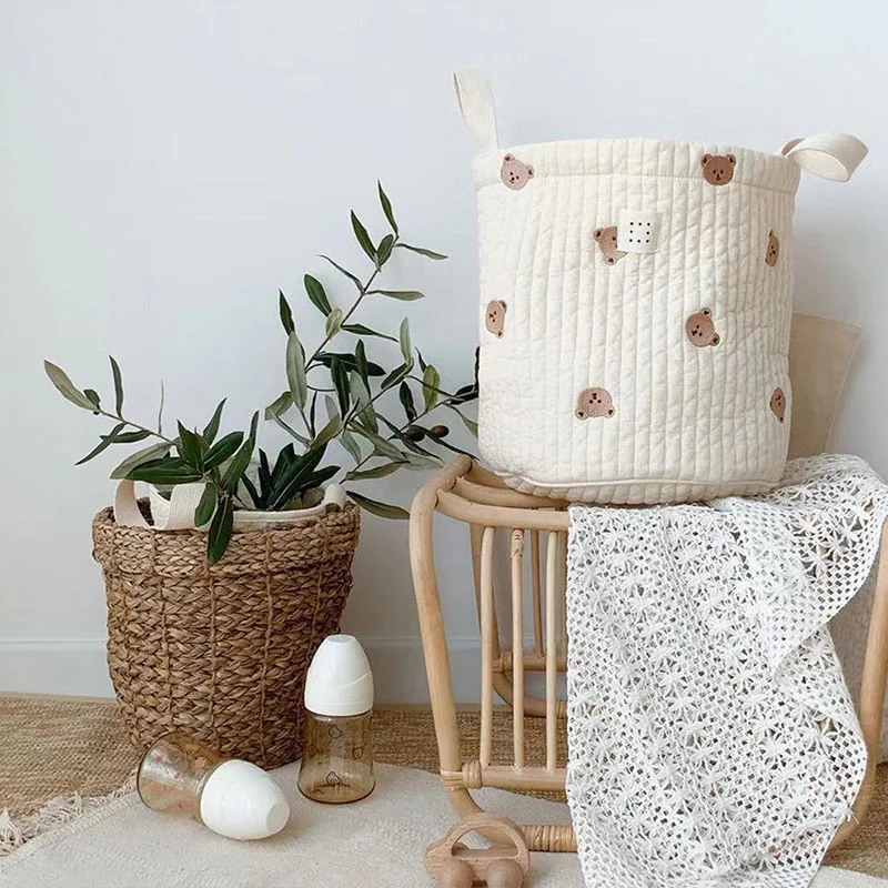 1 Piece Cotton Embroidery Storage Basket for Baby Diaper Clothes Toys