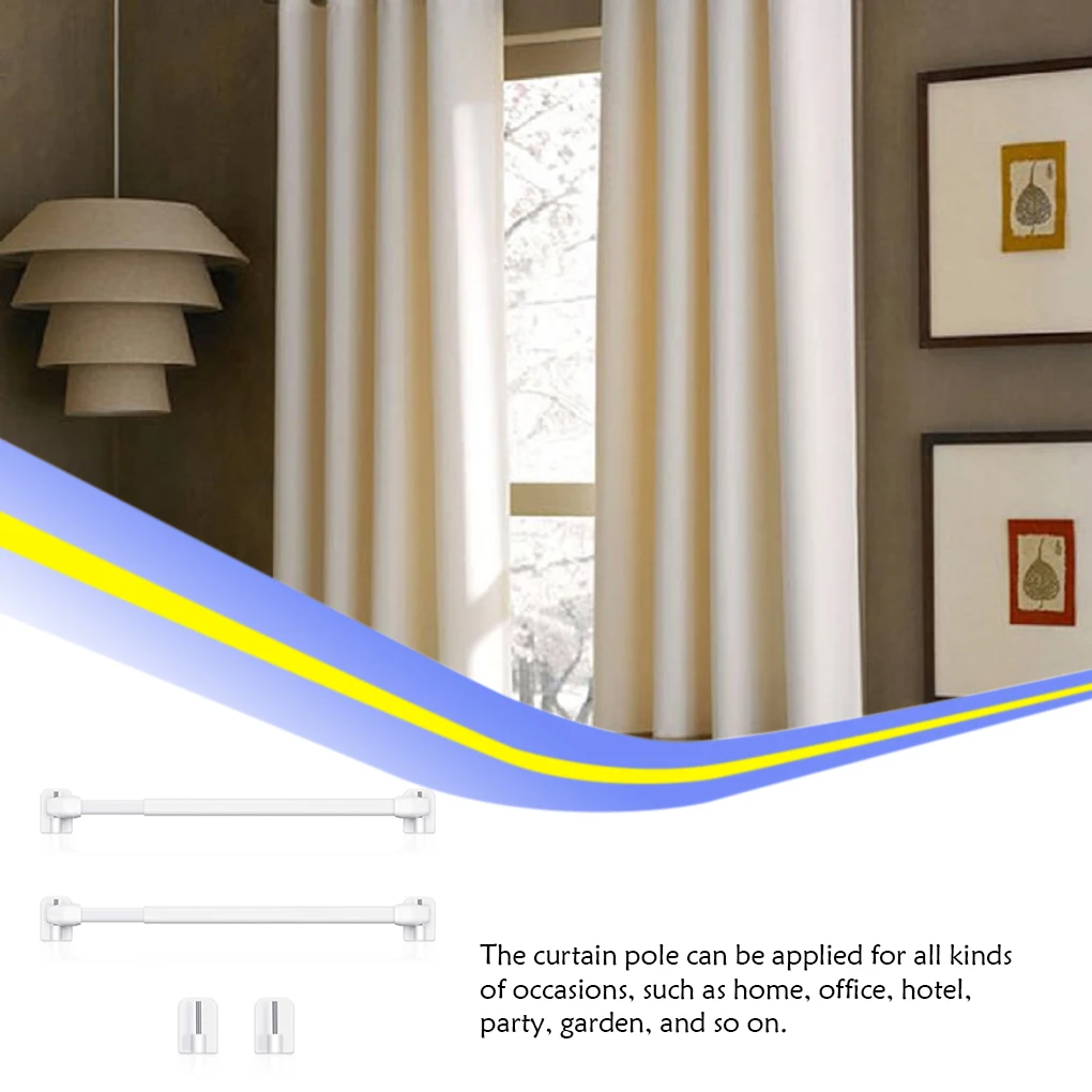 Adjustable Curtain Rod Extendable Bars Pole Without Drilling Hanging Rods Self Adhesive 2 Pieces for Home Bathroom Hotel