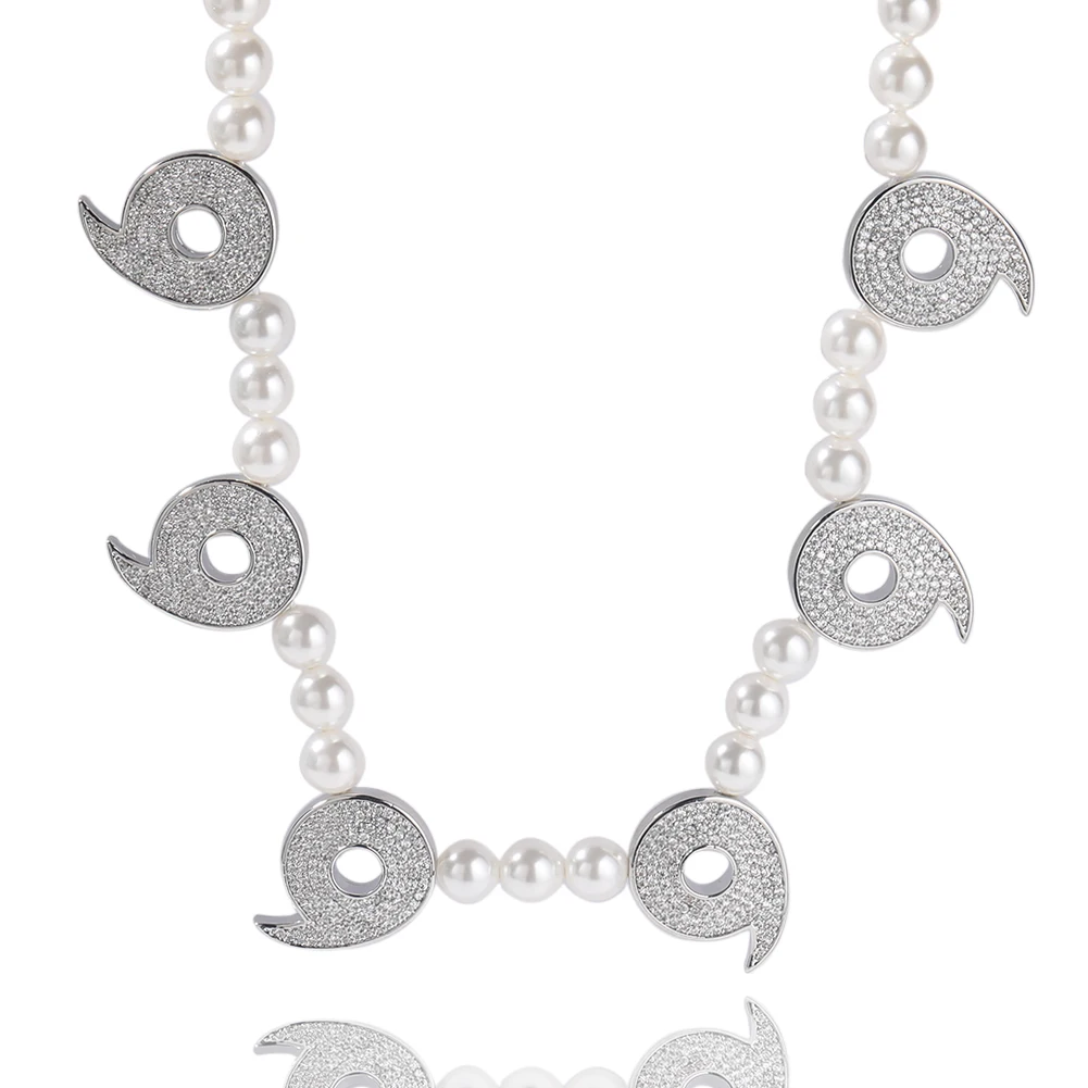 Uwin Iced Power of Six Paths Necklace 8mm Pearl Micropave Charm Jewelry Women Accessories Gifts