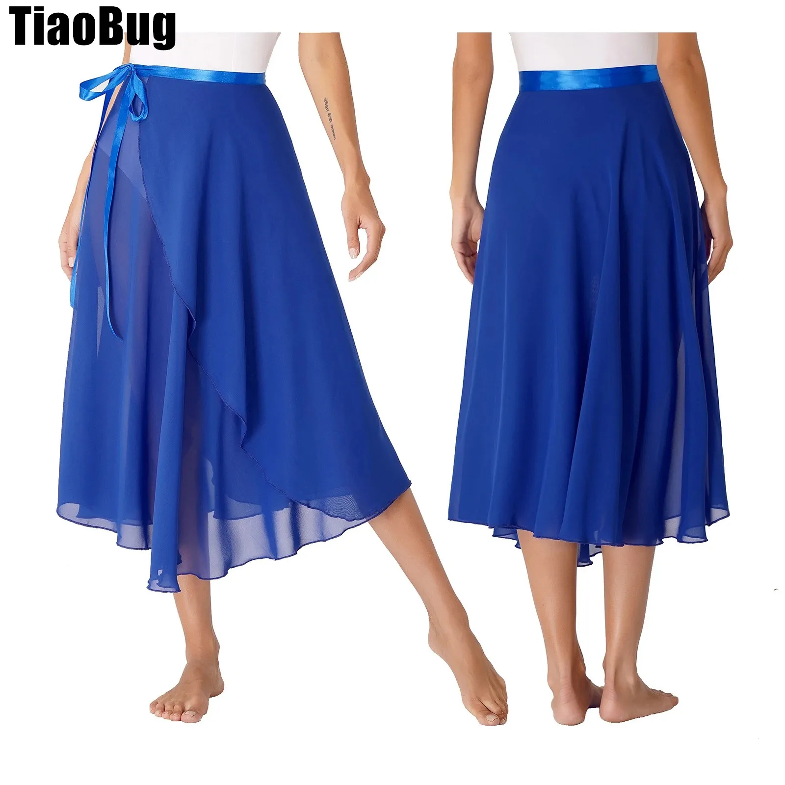 

Womens Lace-Up Ballet Skirts Modern Flowy Dance Training Costume Solid Color High Waist Midi Skirts