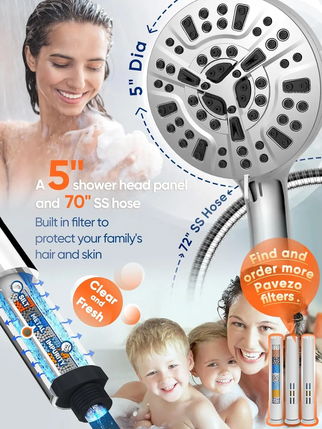 10 Function High Pressure SPA Adjustable Shower Head Water Saving Handheld Shower Nozzle Rack Hose Bathroom Accessories set