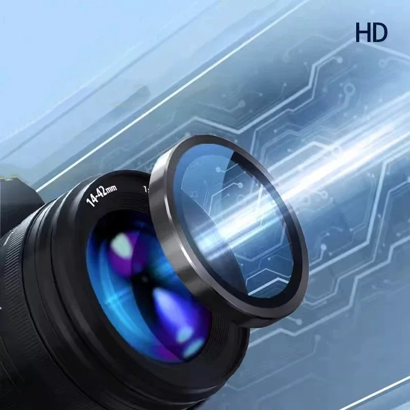 Metal Ring Camera Lens Protector with Tempered Glass Film - Clear 9H HD Clarity