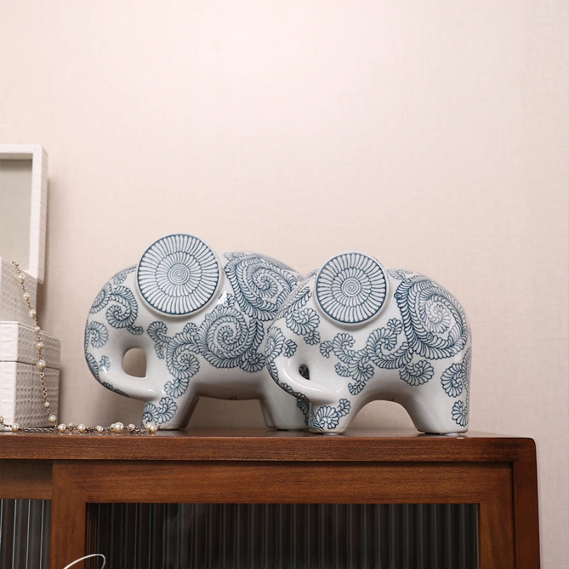 

Blue and White Porcelain Auspicious Elephant New Chinese Style Creative Living Room Decoration Crafts