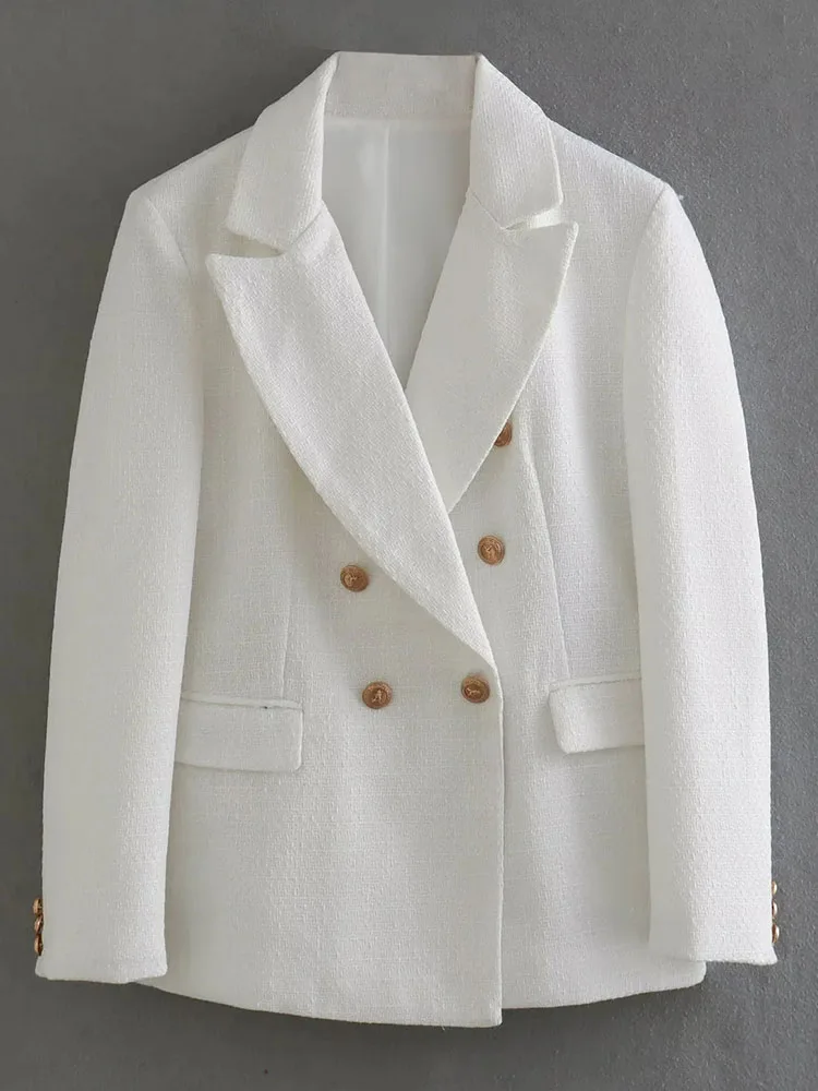 

TRAF 2023 spring and summer new women's clothing elegant fashion white blazer long sleeve button tweed jacket slim fit coat top